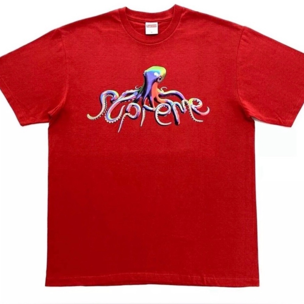 Supreme Red Tee with Vibrant Octopus Design